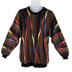Vintage Norm Thompson Tundra 3D Knit Mens  XL Coogi Style Multicolor Sweater 90s